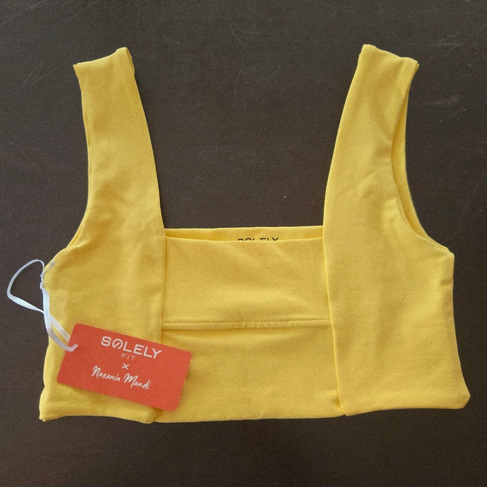Solely Fit x Nazanin Mandi Yellow Sports Bra L/XL Square Neck Supplex Lycra Swim